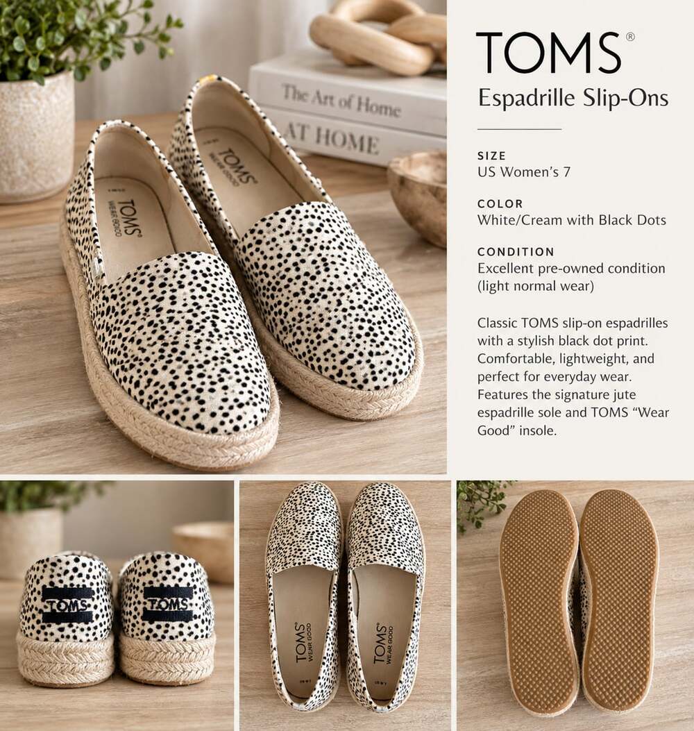 TOMS Espadrille Slip-Ons US Women's 7 White/Cream with Black Dots